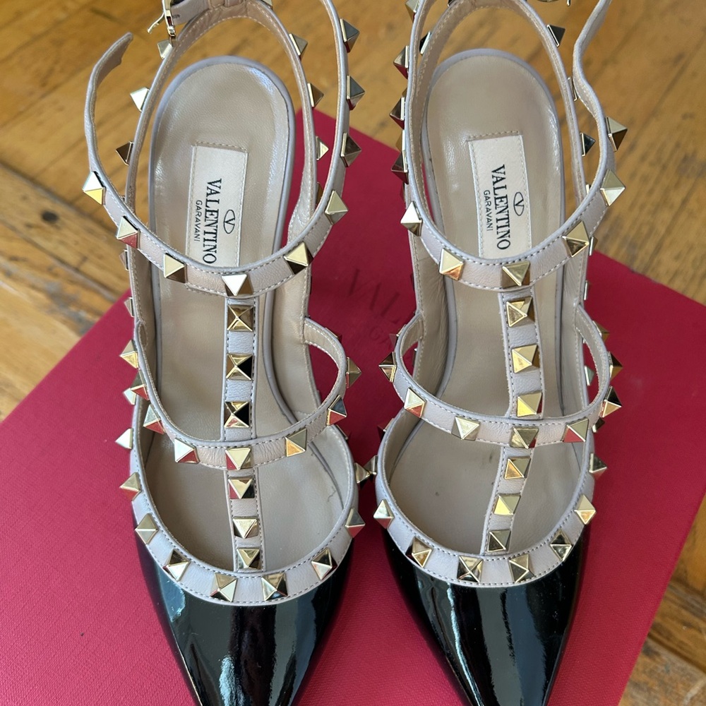 Valentino Black Patent Heels with Gold Studs